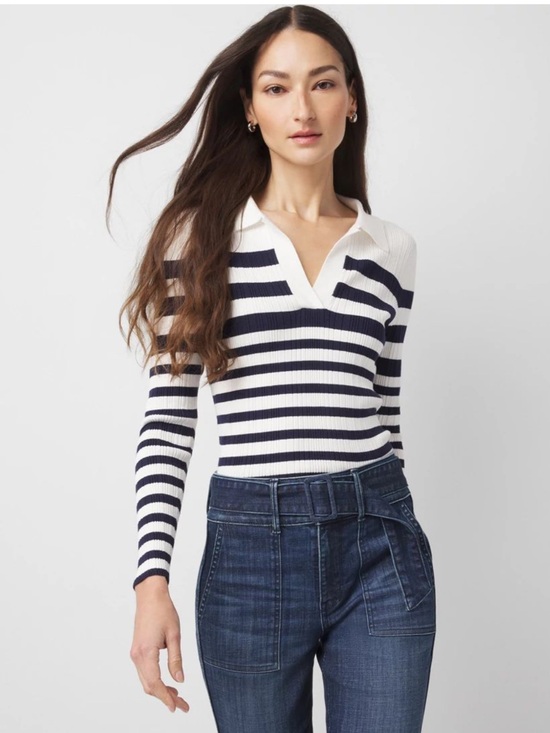 White House Black Market Sweaters - WHBM Ribbed Collar Pullover Sweater SZ Medium in Julia Stripe Ecru